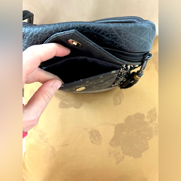 Leather and Suede Mixed Media Black and Gold Handbag Crossbody - Picture 7 of 10